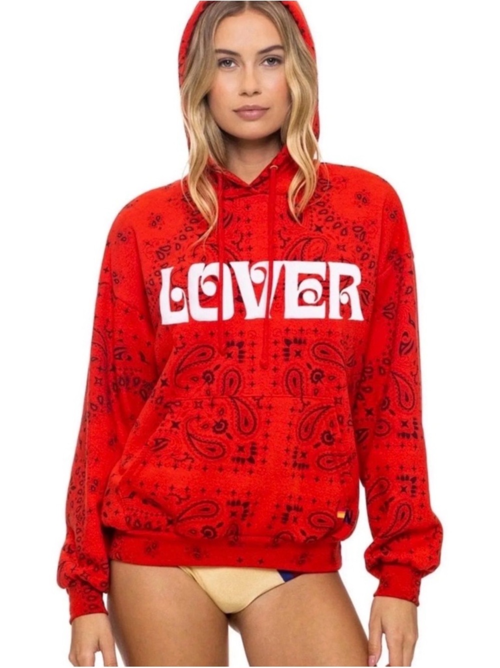 Aviator Nation LOVER Bandana Hoodie Red Paisley Sweatshirt Made in USA Rare